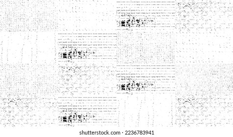 Monochrome texture composed of irregular graphic elements. Distressed uneven grunge background. Abstract vector illustration. Overlay for interesting effect and depth. Isolated on white background.