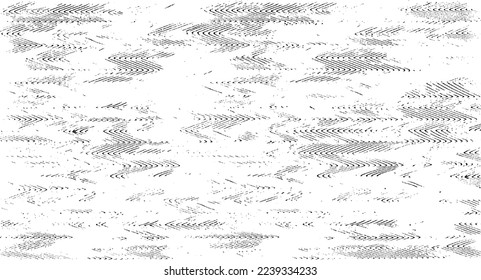 Monochrome texture composed of irregular graphic elements. Distressed uneven grunge background. Abstract vector illustration. Overlay for interesting effect and depth. Isolated on white background.