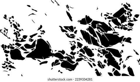 Monochrome Textur aus unregelmäßigen grafischen Elementen. Unruhestifter ungleicher brüchiger Hintergrund. Abstrakte Vektorgrafik. Overlay für interessante Wirkung und Tiefe. Einzeln auf weißem Hintergrund.