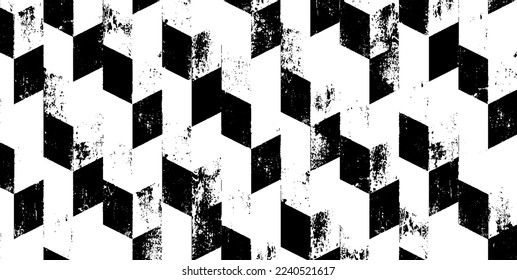 Monochrome texture composed of irregular graphic elements. Distressed uneven grunge background. Abstract vector illustration. Overlay for interesting effect and depth. Isolated on white background.