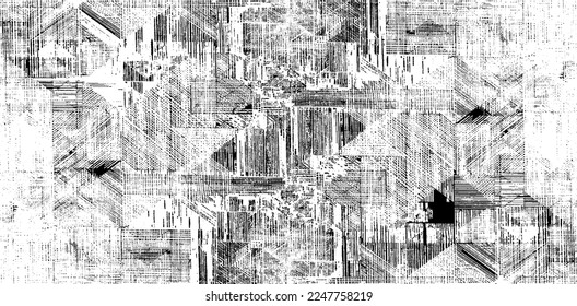 Textura monocroma compuesta de elementos gráficos irregulares. Antecedentes desiguales. Ilustración del vector abstracto. Superposición para el efecto interesante y la profundidad. Aislado sobre fondo blanco.