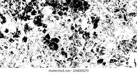 Monochrome texture composed of irregular graphic elements. Distressed uneven grunge background. Abstract vector illustration. Overlay for interesting effect and depth. Isolated on white background.