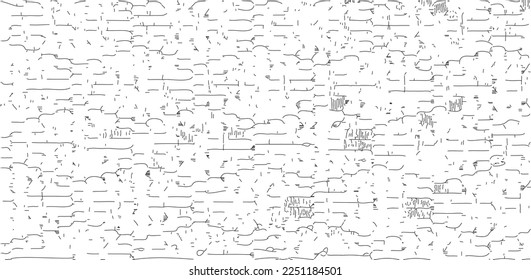 Monochrome texture composed of irregular graphic elements. Distressed uneven grunge background. Abstract vector illustration. Overlay for interesting effect and depth. Isolated on white background.