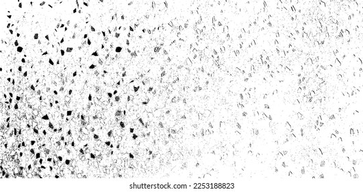 Monochrome Textur aus unregelmäßigen grafischen Elementen. Unruhestifter ungleicher brüchiger Hintergrund. Abstrakte Vektorgrafik. Overlay für interessante Wirkung und Tiefe. Einzeln auf weißem Hintergrund.