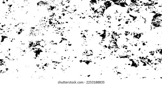 Monochrome texture composed of irregular graphic elements. Distressed uneven grunge background. Abstract vector illustration. Overlay for interesting effect and depth. Isolated on white background.