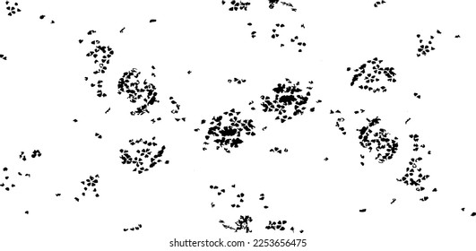 Monochrome texture composed of irregular graphic elements. Distressed uneven grunge background. Abstract vector illustration. Overlay for interesting effect and depth. Isolated on white background.