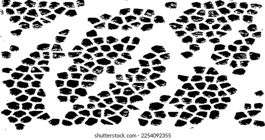 Monochrome texture composed of irregular graphic elements. Distressed uneven grunge background. Abstract vector illustration. Overlay for interesting effect and depth. Isolated on white background.