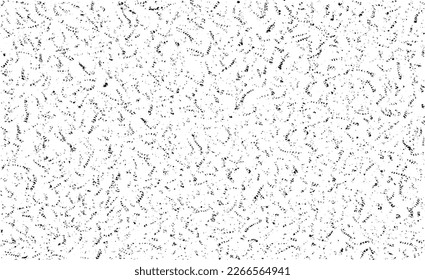 Monochrome texture composed of irregular graphic elements. Distressed uneven grunge background. Abstract vector illustration. Overlay for interesting effect and depth. Isolated on white background.