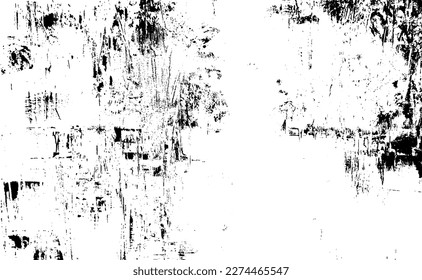 Monochrome texture composed of irregular graphic elements. Distressed uneven grunge background. Abstract vector illustration. Overlay for interesting effect and depth. Isolated on white background.