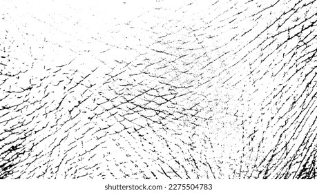 Monochrome texture composed of irregular graphic elements. Distressed uneven grunge background. Abstract vector illustration. Overlay for interesting effect and depth. Isolated on white background.