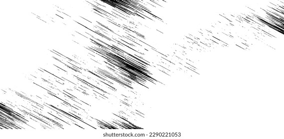 Monochrome texture composed of irregular graphic elements. Distressed uneven grunge background. Abstract vector illustration. Overlay for interesting effect and depth. Isolated on white background.