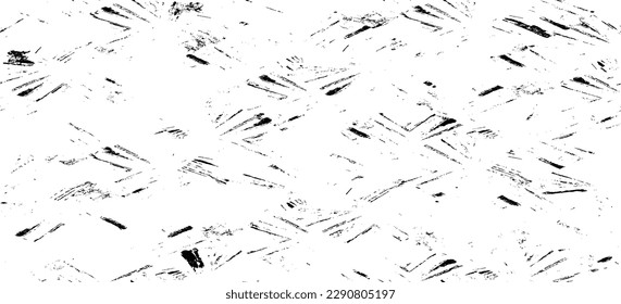 Monochrome texture composed of irregular graphic elements. Distressed uneven grunge background. Abstract vector illustration. Overlay for interesting effect and depth. Isolated on white background.