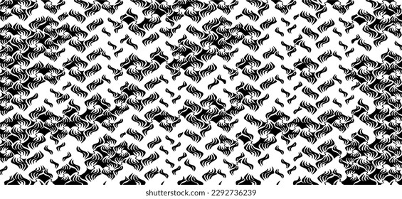 Monochrome texture composed of irregular graphic elements. Distressed uneven grunge background. Abstract vector illustration. Overlay for interesting effect and depth. Isolated on white background.