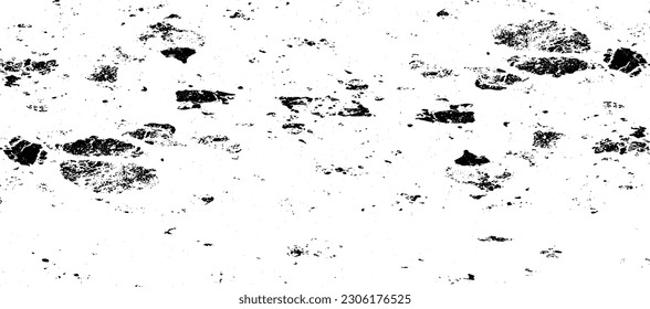 Monochrome texture composed of irregular graphic elements. Distressed uneven grunge background. Abstract vector illustration. Overlay for interesting effect and depth. Isolated on white background.