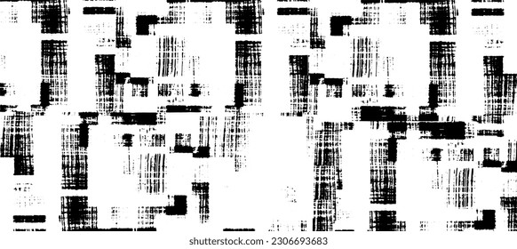 Monochrome Textur aus unregelmäßigen grafischen Elementen. Unruhestifter ungleicher brüchiger Hintergrund. Abstrakte Vektorgrafik. Overlay für interessante Wirkung und Tiefe. Einzeln auf weißem Hintergrund.