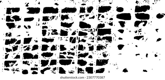 Monochrome Textur aus unregelmäßigen grafischen Elementen. Unruhestifter ungleicher brüchiger Hintergrund. Abstrakte Vektorgrafik. Overlay für interessante Wirkung und Tiefe. Einzeln auf weißem Hintergrund.