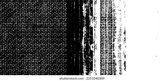 Monochrome texture composed of irregular graphic elements. Distressed uneven grunge background. Abstract vector illustration. Overlay for interesting effect and depth. Isolated on white background.