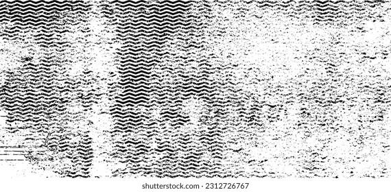 Monochrome texture composed of irregular graphic elements. Distressed uneven grunge background. Abstract vector illustration. Overlay for interesting effect and depth. Isolated on white background.