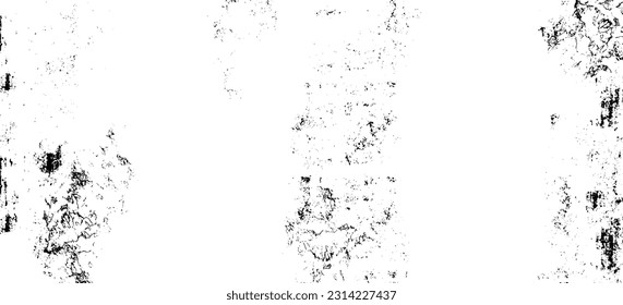 Monochrome texture composed of irregular graphic elements. Distressed uneven grunge background. Abstract vector illustration. Overlay for interesting effect and depth. Isolated on white background.