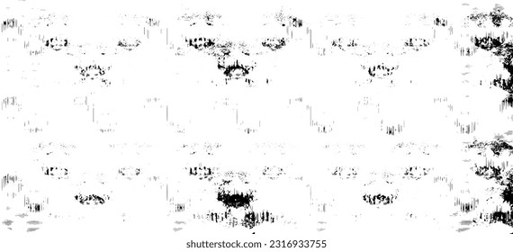 Monochrome texture composed of irregular graphic elements. Distressed uneven grunge background. Abstract vector illustration. Overlay for interesting effect and depth. Isolated on white background.