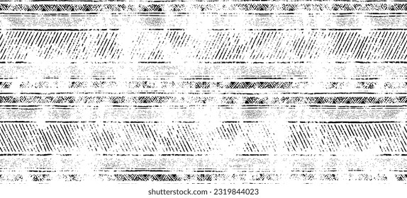 Monochrome texture composed of irregular graphic elements. Distressed uneven grunge background. Abstract vector illustration. Overlay for interesting effect and depth. Isolated on white background.