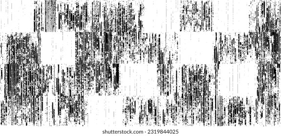 Monochrome texture composed of irregular graphic elements. Distressed uneven grunge background. Abstract vector illustration. Overlay for interesting effect and depth. Isolated on white background.