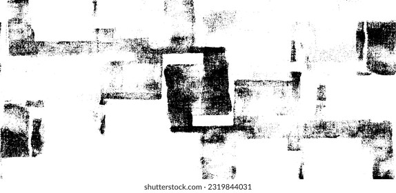 Monochrome texture composed of irregular graphic elements. Distressed uneven grunge background. Abstract vector illustration. Overlay for interesting effect and depth. Isolated on white background.