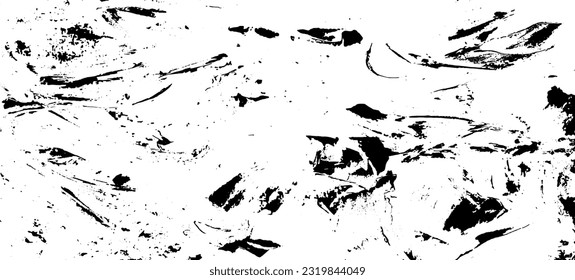 Monochrome texture composed of irregular graphic elements. Distressed uneven grunge background. Abstract vector illustration. Overlay for interesting effect and depth. Isolated on white background.