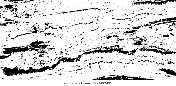 Monochrome texture composed of irregular graphic elements. Distressed uneven grunge background. Abstract vector illustration. Overlay for interesting effect and depth. Isolated on white background.