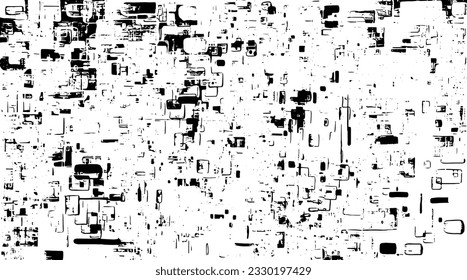 Textura monocroma compuesta de elementos gráficos irregulares. Antecedentes desiguales. Ilustración del vector abstracto. Superposición para el efecto interesante y la profundidad. Aislado sobre fondo blanco.