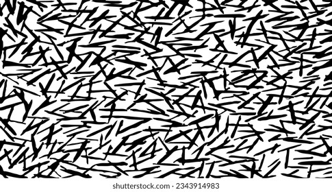 Monochrome texture composed of irregular graphic elements. Distressed uneven grunge background. Abstract vector illustration. Overlay for interesting effect and depth. Isolated on white background.