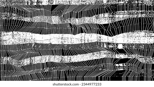 Monochrome texture composed of irregular graphic elements. Distressed uneven grunge background. Abstract vector illustration. Overlay for interesting effect and depth. Isolated on white background.