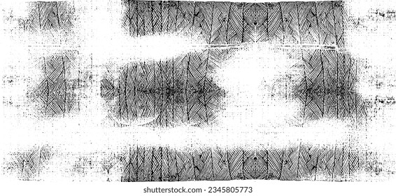 Monochrome texture composed of irregular graphic elements. Distressed uneven grunge background. Abstract vector illustration. Overlay for interesting effect and depth. Isolated on white background.