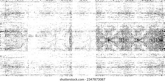 Monochrome texture composed of irregular graphic elements. Distressed uneven grunge background. Abstract vector illustration. Overlay for interesting effect and depth. Isolated on white background.