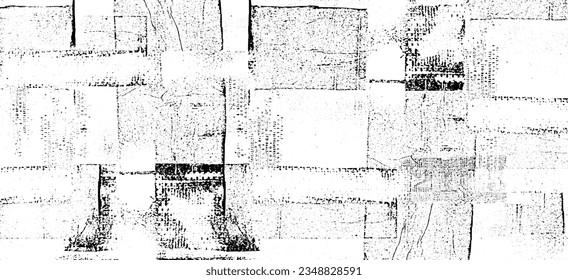 Monochrome Textur aus unregelmäßigen grafischen Elementen. Unruhestifter ungleicher brüchiger Hintergrund. Abstrakte Vektorgrafik. Overlay für interessante Wirkung und Tiefe. Einzeln auf weißem Hintergrund.