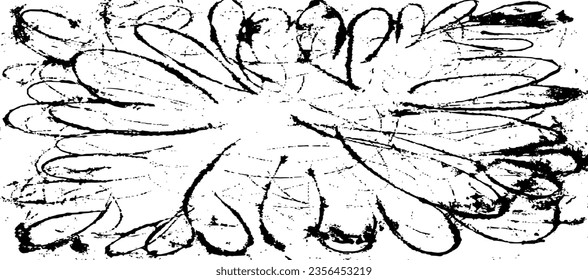 Monochrome texture composed of irregular graphic elements. Distressed uneven grunge background. Abstract vector illustration. Overlay for interesting effect and depth. Isolated on white background.