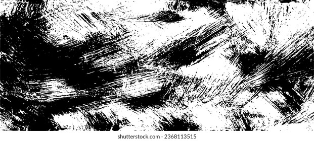 Monochrome texture composed of irregular graphic elements. Distressed uneven grunge background. Abstract vector illustration. Overlay for interesting effect and depth. Isolated on white background.