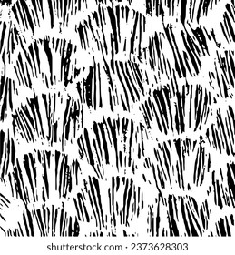 Monochrome texture composed of irregular graphic elements. Distressed uneven grunge background. Abstract vector illustration. Overlay for interesting effect and depth. Isolated on white background.