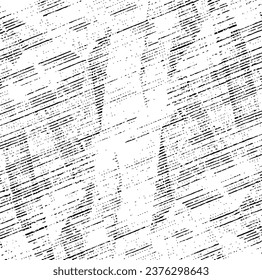 Monochrome texture composed of irregular graphic elements. Distressed uneven grunge background. Abstract vector illustration. Overlay for interesting effect and depth. Isolated on white background.