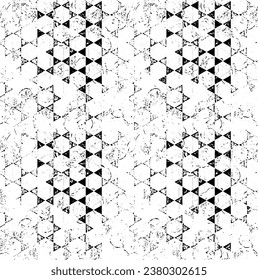 Monochrome texture composed of irregular graphic elements. Distressed uneven grunge background. Abstract vector illustration. Overlay for interesting effect and depth. Isolated on white background.