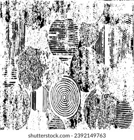Monochrome texture composed of irregular graphic elements. Distressed uneven grunge background. Abstract vector illustration. Overlay for interesting effect and depth. Isolated on white background.