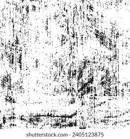 Monochrome texture composed of irregular graphic elements. Distressed uneven grunge background. Abstract vector illustration. Overlay for interesting effect and depth. Isolated on white background.