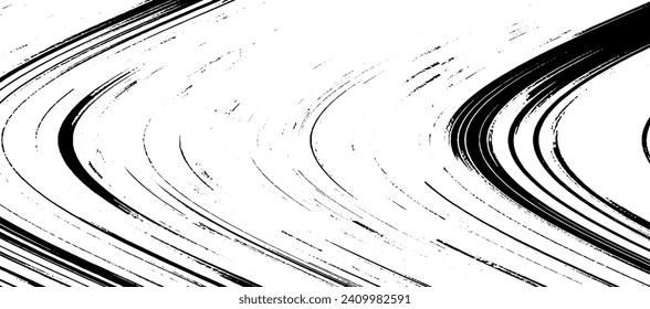 Monochrome texture composed of irregular graphic elements. Distressed uneven grunge background. Abstract vector illustration. Overlay for interesting effect and depth. Isolated on white background.
