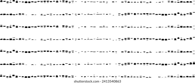 Monochrome texture composed of irregular graphic elements. Distressed uneven grunge background. Abstract vector illustration. Overlay for interesting effect and depth. Isolated on white background.