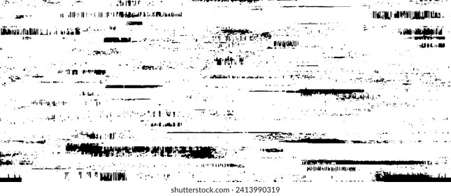 Monochrome texture composed of irregular graphic elements. Distressed uneven grunge background. Abstract vector illustration. Overlay for interesting effect and depth. Isolated on white background.