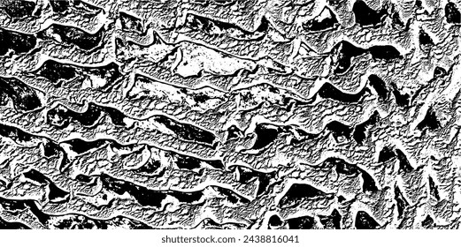 Monochrome texture composed of irregular graphic elements. Distressed uneven grunge background. Abstract vector illustration. Overlay for interesting effect and depth. Isolated on white background.