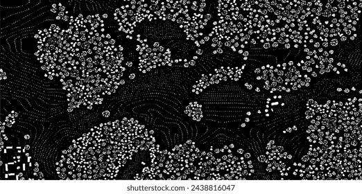 Textura monocromática compuesta por elementos gráficos irregulares. Fondo de grunge desigual angustiado. Ilustración abstracta del vector. Superposición para un efecto y una profundidad interesantes. Aislado sobre fondo blanco.