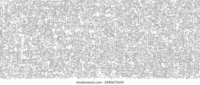 Monochrome texture composed of irregular graphic elements. Distressed uneven grunge background. Abstract vector illustration. Overlay for interesting effect and depth. Isolated on white background.
