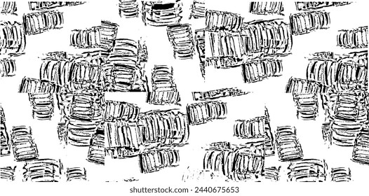Monochrome texture composed of irregular graphic elements. Distressed uneven grunge background. Abstract vector illustration. Overlay for interesting effect and depth. Isolated on white background.