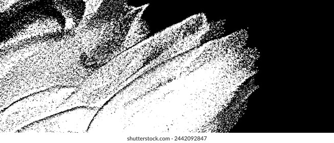 Monochrome Textur aus unregelmäßigen grafischen Elementen. Bedrückter unebener Grunge Hintergrund. Abstrakte Vektorgrafik. Overlay für interessante Wirkung und Tiefe. Isoliert auf weißem Hintergrund.